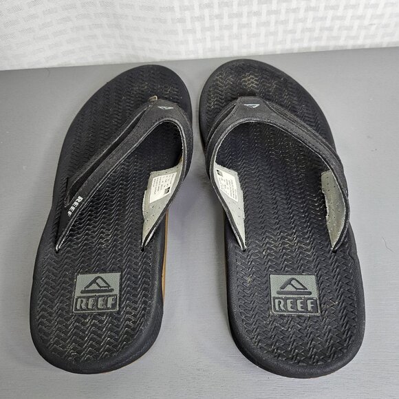 Reef Mens Black Synthetic Flip Flops Size 8/9 - Picture 2 of 7